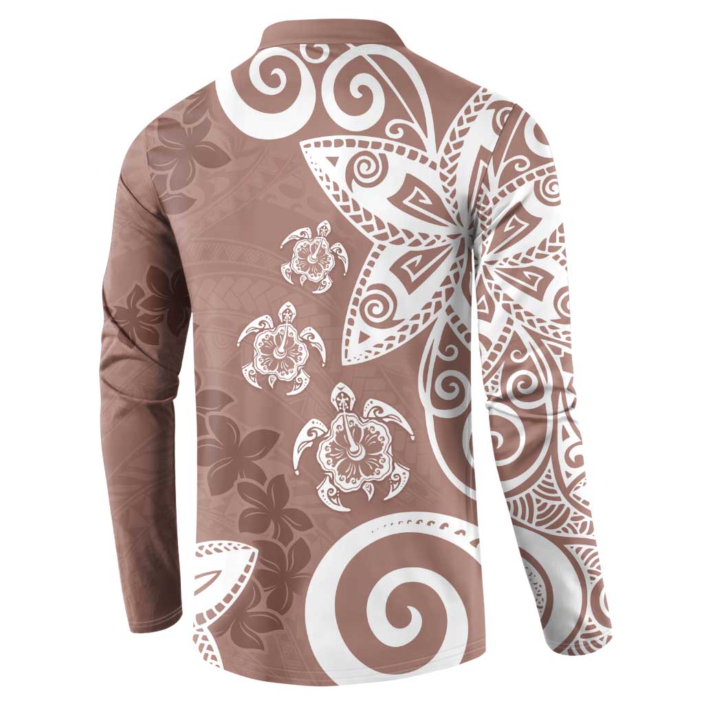 Polynesia Button Sweatshirt Brown Tribal Turtle Floral Pattern
