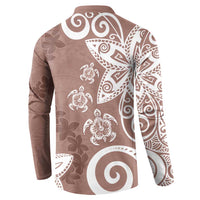 Polynesia Button Sweatshirt Brown Tribal Turtle Floral Pattern