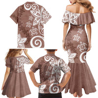 Polynesia Family Matching Mermaid Dress and Hawaiian Shirt Brown Tribal Turtle Floral Pattern LT05 - Polynesian Pride