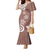 Polynesia Family Matching Mermaid Dress and Hawaiian Shirt Brown Tribal Turtle Floral Pattern LT05 Mom's Dress Brown - Polynesian Pride