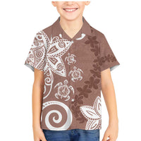 Polynesia Family Matching Mermaid Dress and Hawaiian Shirt Brown Tribal Turtle Floral Pattern LT05 Son's Shirt Brown - Polynesian Pride
