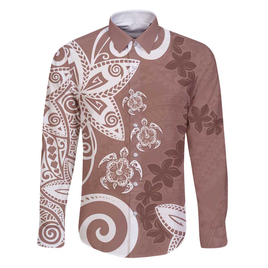 Polynesia Family Matching Puletasi and Hawaiian Shirt Brown Tribal Turtle Floral Pattern