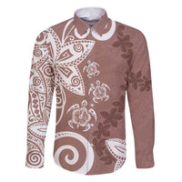 Polynesia Family Matching Puletasi and Hawaiian Shirt Brown Tribal Turtle Floral Pattern