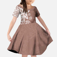 Polynesia Family Matching Short Sleeve Bodycon Dress and Hawaiian Shirt Brown Tribal Turtle Floral Pattern LT05 Daughter's Dress Brown - Polynesian Pride