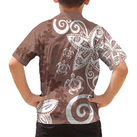 Polynesia Family Matching Tank Maxi Dress and Hawaiian Shirt Brown Tribal Turtle Floral Pattern