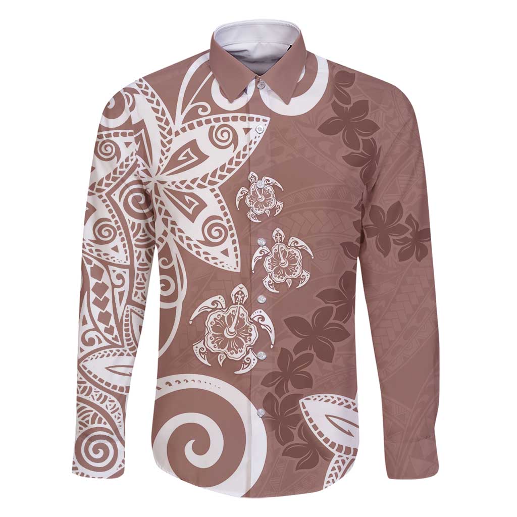 Polynesia Family Matching Tank Maxi Dress and Hawaiian Shirt Brown Tribal Turtle Floral Pattern