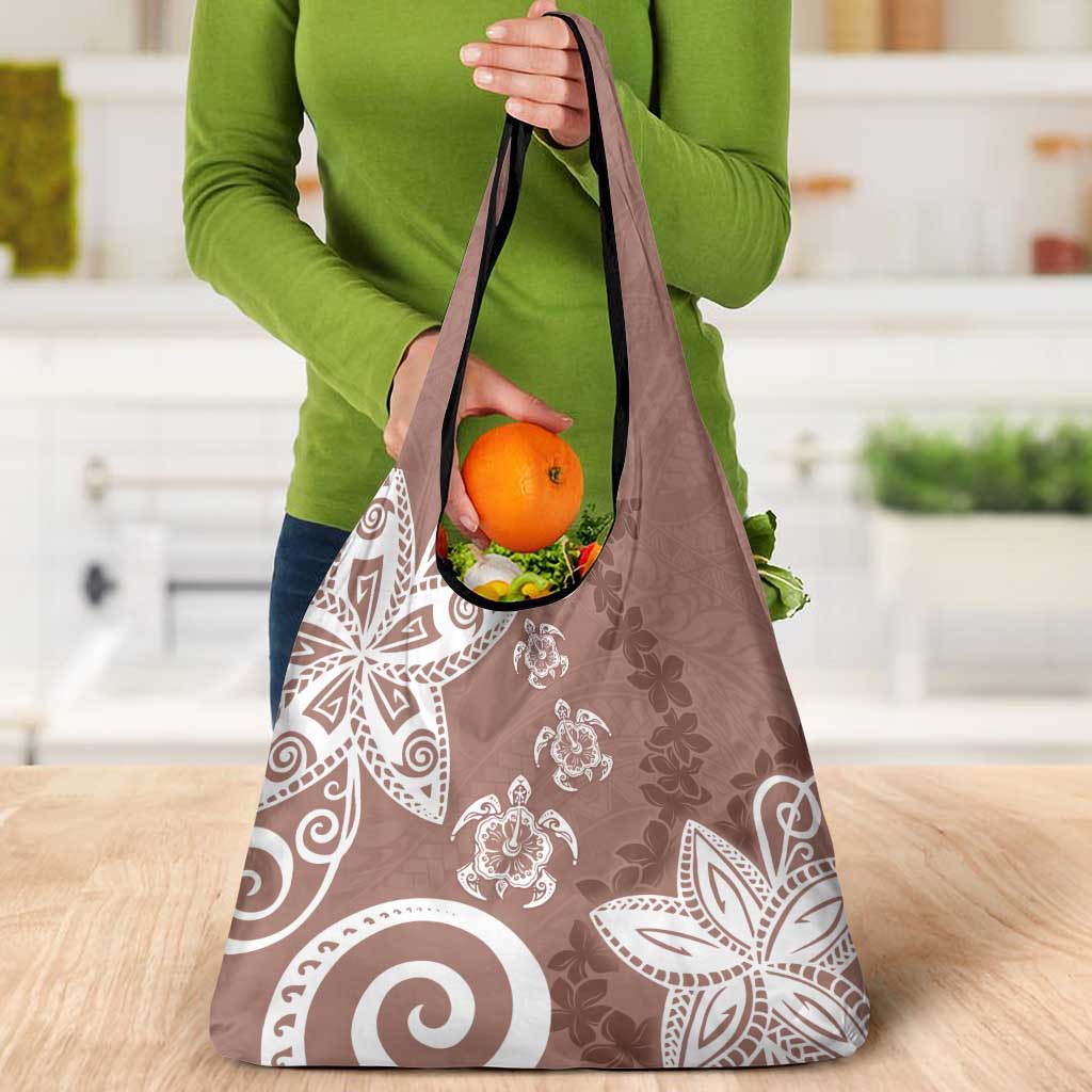 Polynesia Grocery Bag Brown Tribal Turtle Floral Pattern