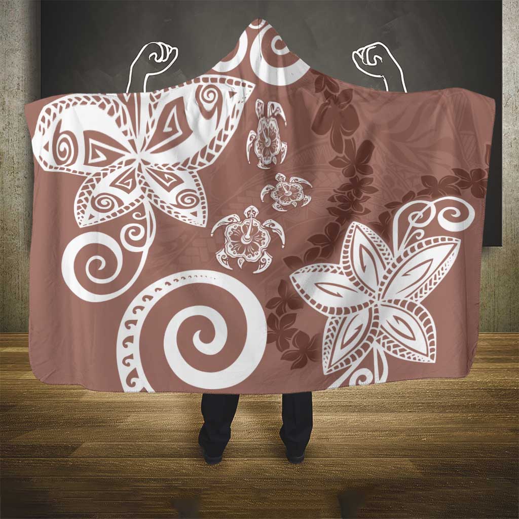 Polynesia Hooded Blanket Brown Tribal Turtle Floral Pattern