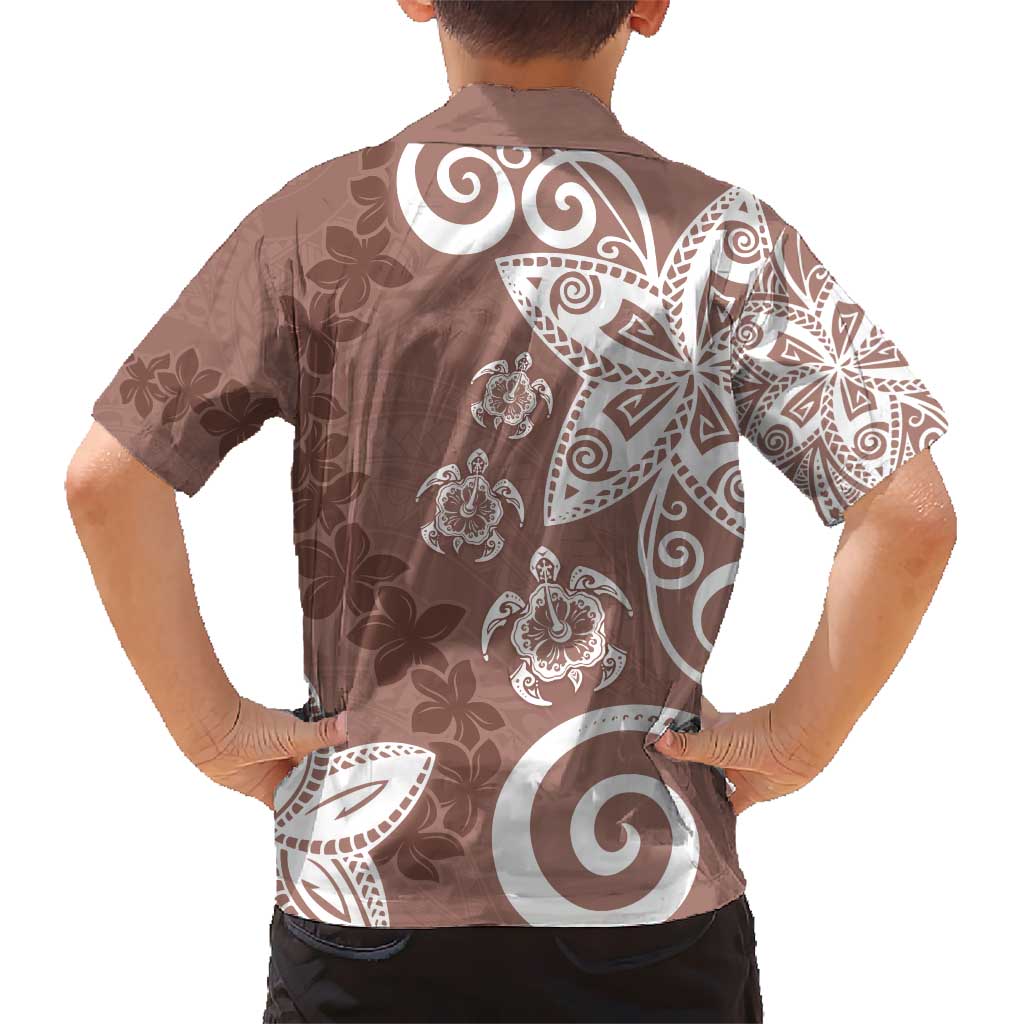 Polynesia Kid Hawaiian Shirt Brown Tribal Turtle Floral Pattern LT05 - Polynesian Pride