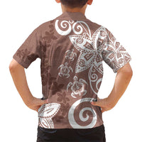 Polynesia Kid Hawaiian Shirt Brown Tribal Turtle Floral Pattern LT05 - Polynesian Pride