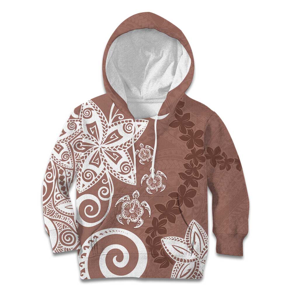 Polynesia Kid Hoodie Brown Tribal Turtle Floral Pattern