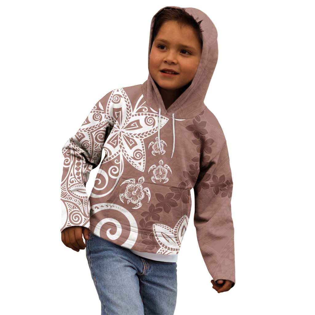 Polynesia Kid Hoodie Brown Tribal Turtle Floral Pattern