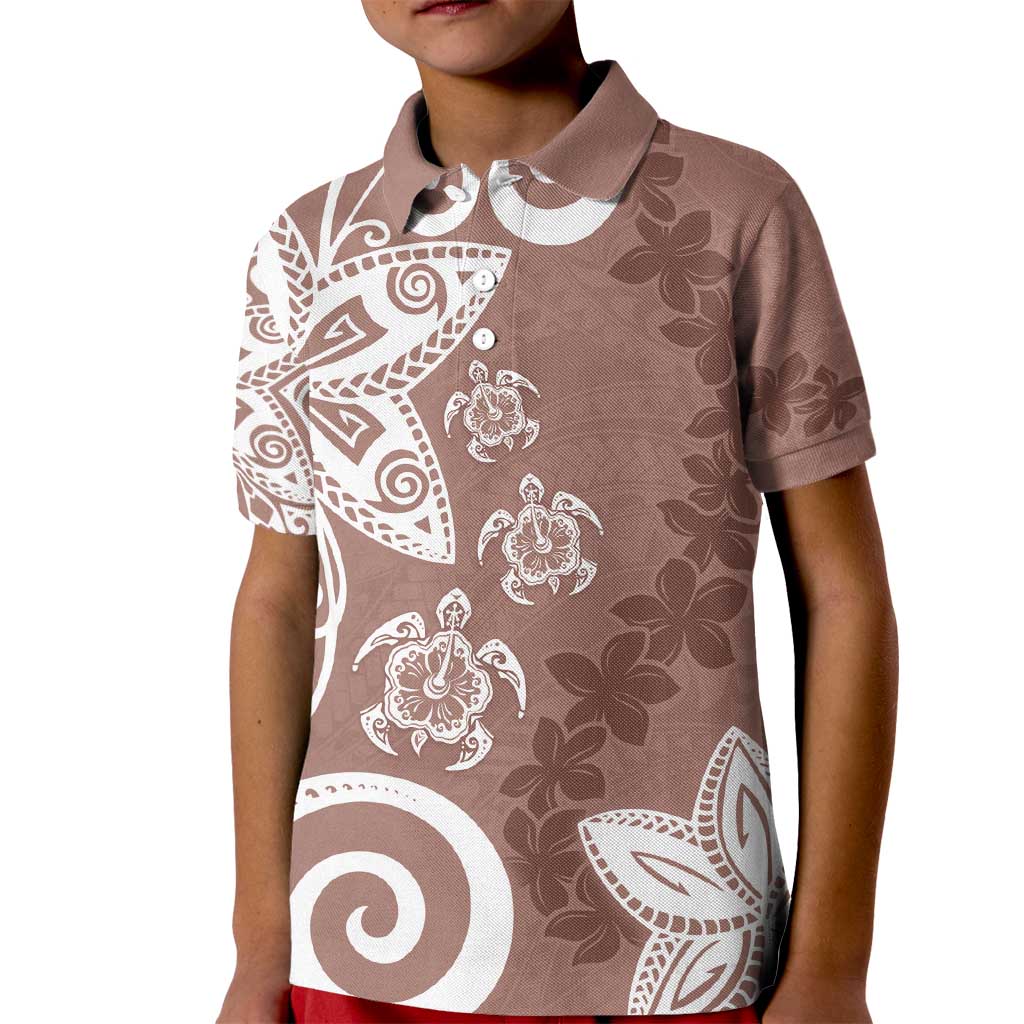 Polynesia Kid Polo Shirt Brown Tribal Turtle Floral Pattern LT05 Kid Brown - Polynesian Pride