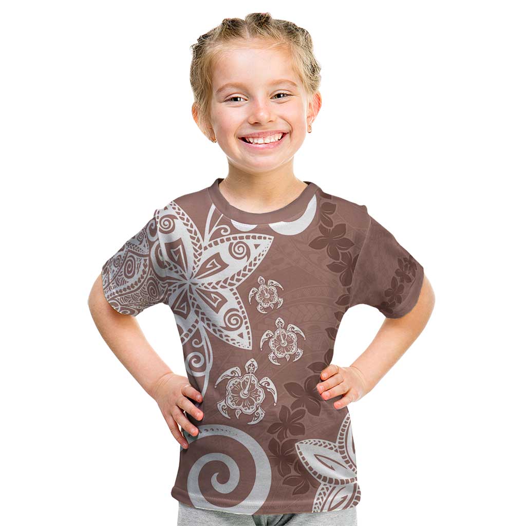Polynesia Kid T Shirt Brown Tribal Turtle Floral Pattern LT05 Brown - Polynesian Pride