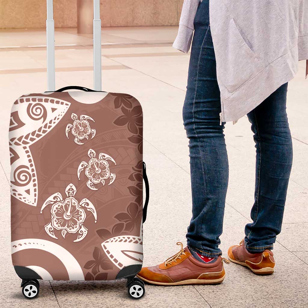 Polynesia Luggage Cover Brown Tribal Turtle Floral Pattern