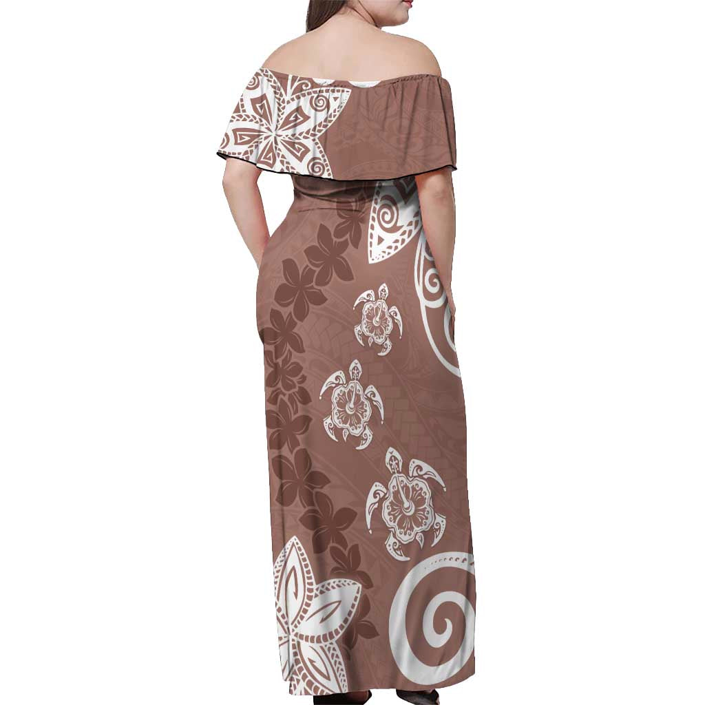 Polynesia Off Shoulder Maxi Dress Brown Tribal Turtle Floral Pattern LT05 - Polynesian Pride