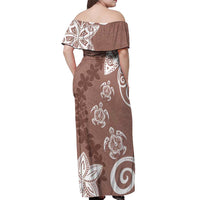 Polynesia Off Shoulder Maxi Dress Brown Tribal Turtle Floral Pattern LT05 - Polynesian Pride
