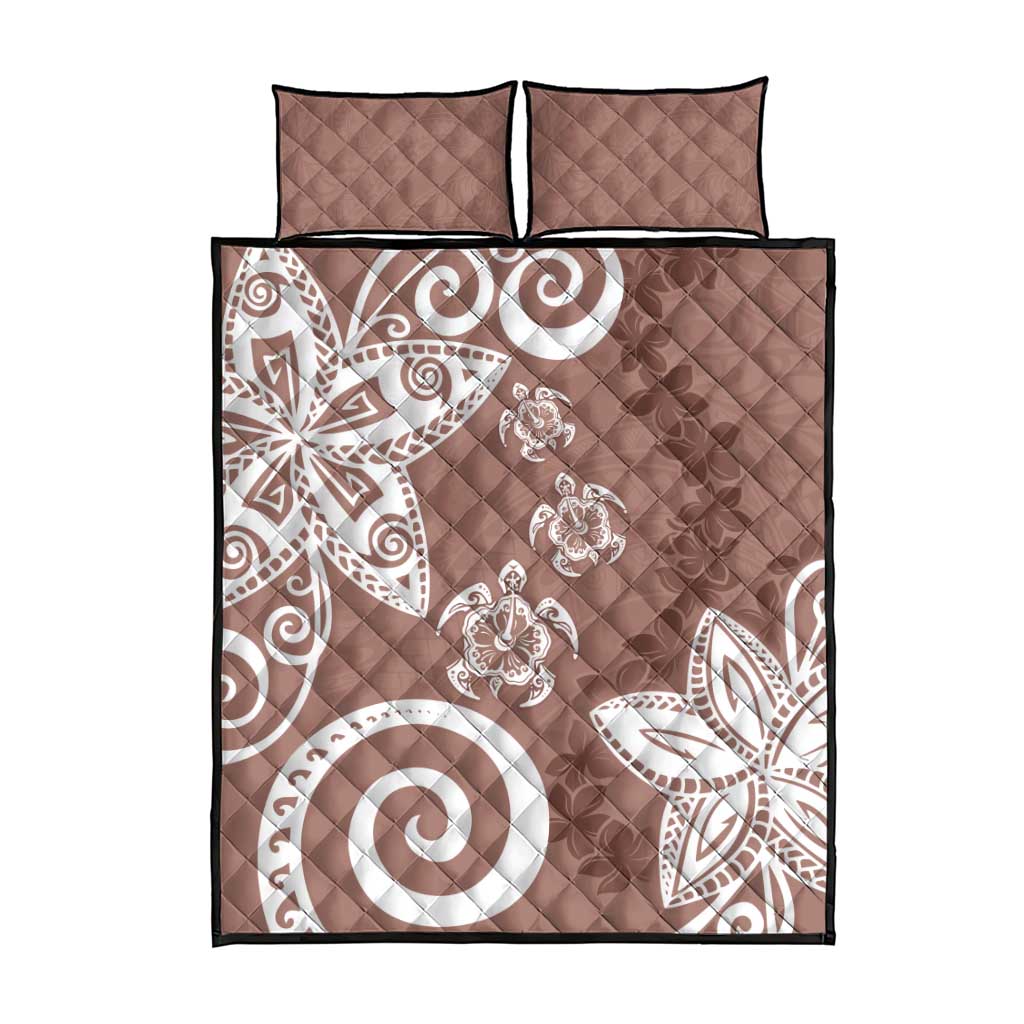 Polynesia Quilt Bed Set Brown Tribal Turtle Floral Pattern