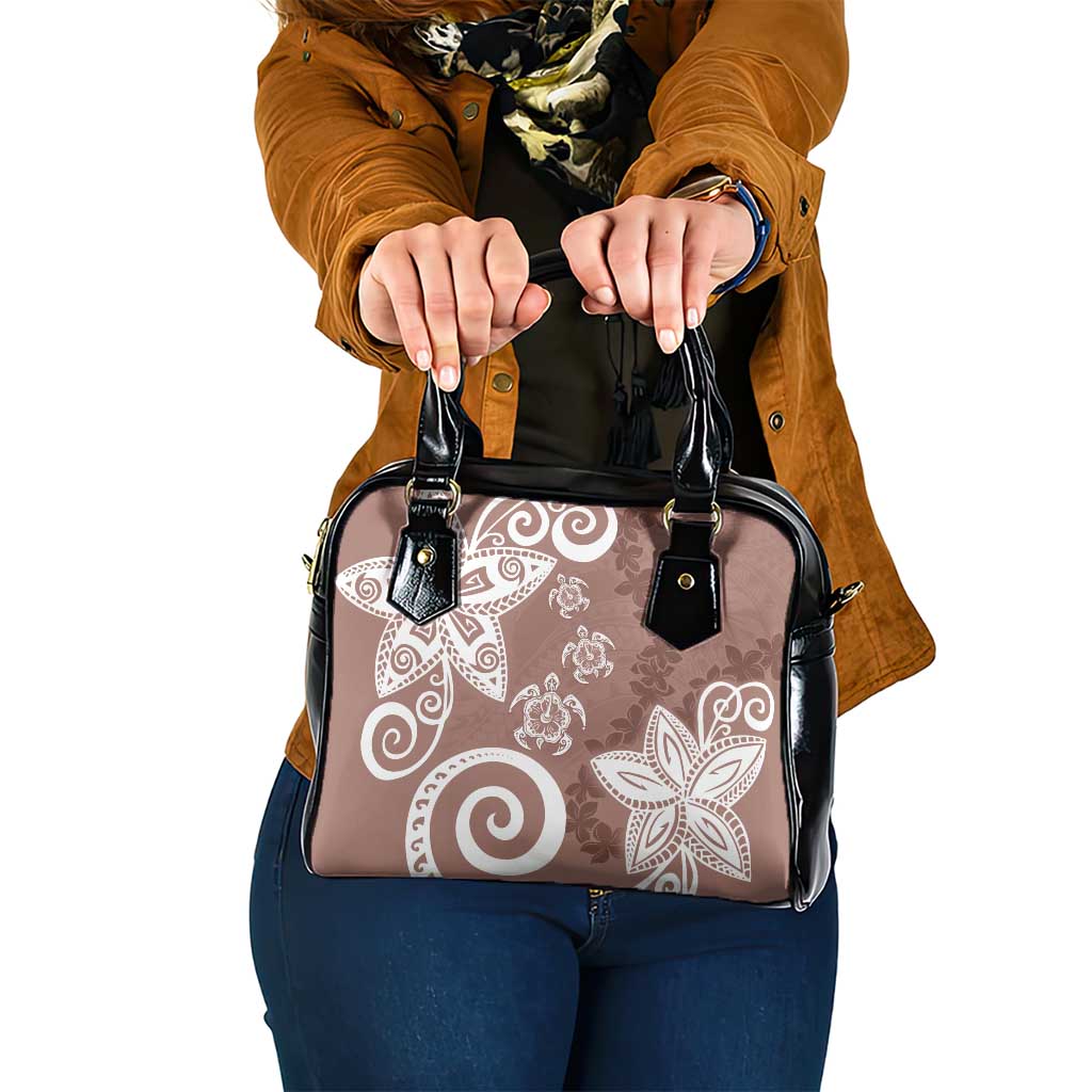 Polynesia Shoulder Handbag Brown Tribal Turtle Floral Pattern