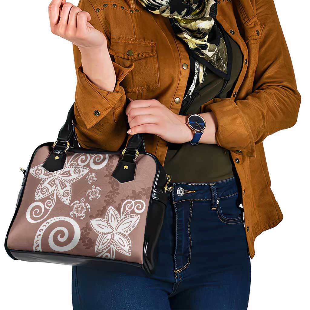 Polynesia Shoulder Handbag Brown Tribal Turtle Floral Pattern