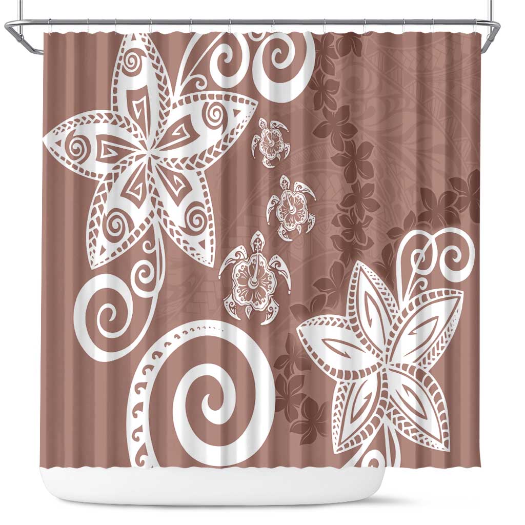 Polynesia Shower Curtain Brown Tribal Turtle Floral Pattern