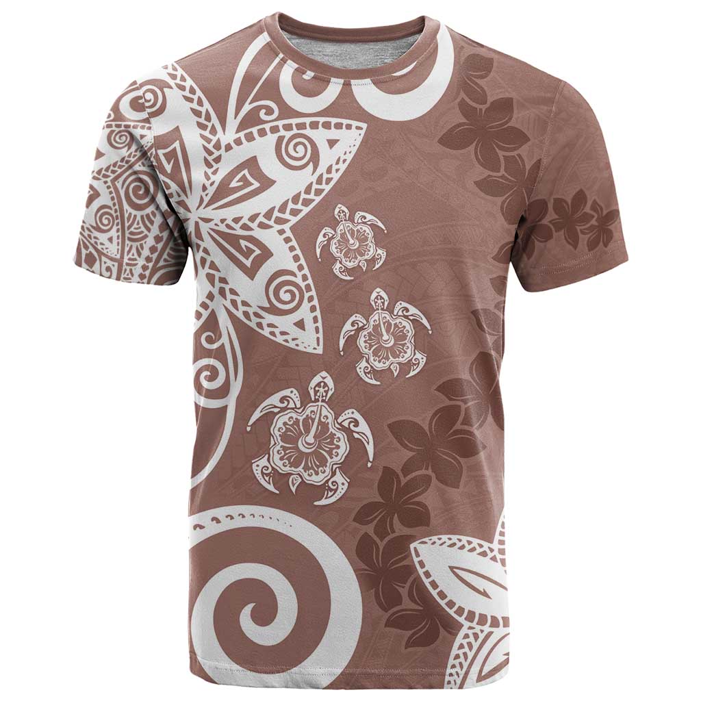 Polynesia T Shirt Brown Tribal Turtle Floral Pattern