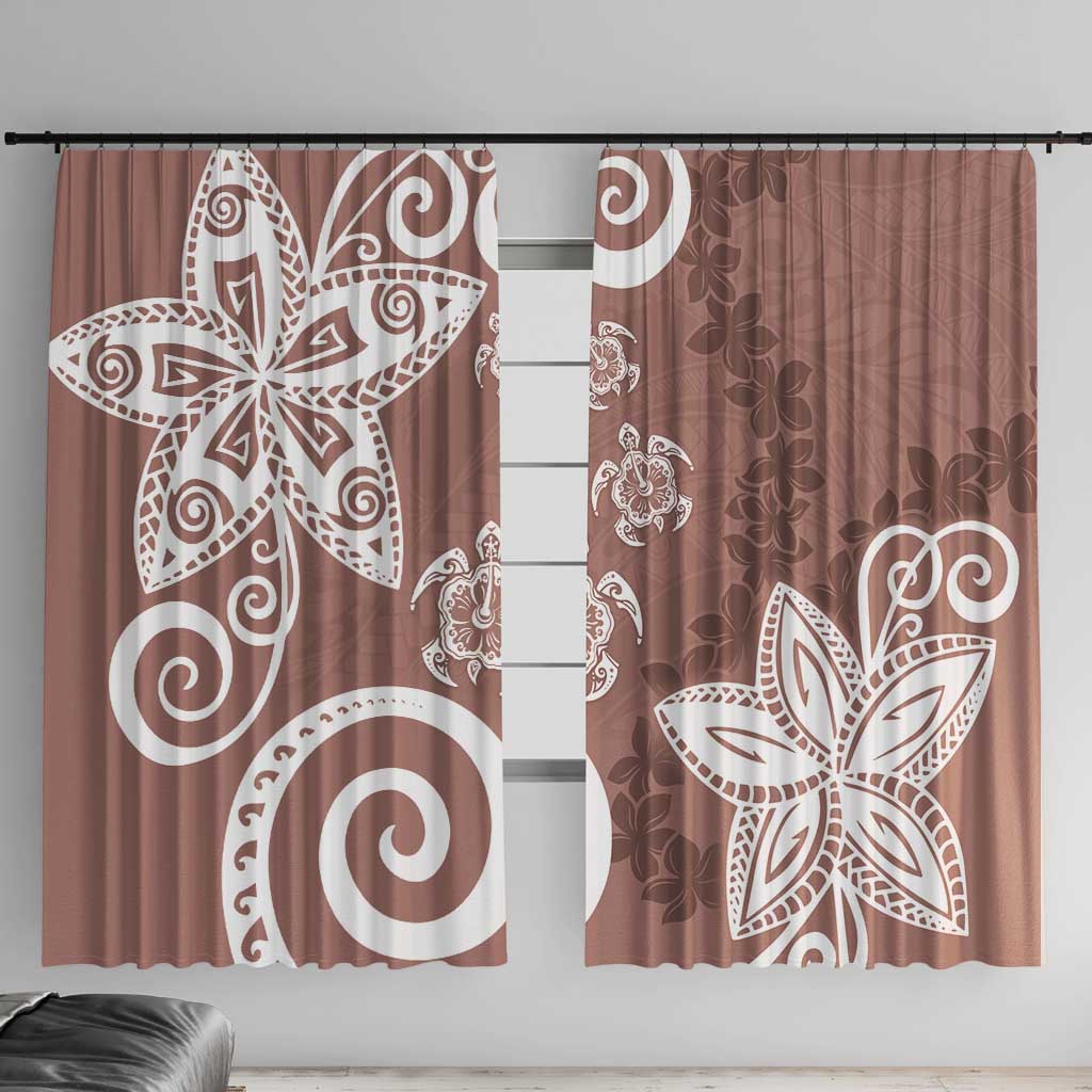 Polynesia Window Curtain Brown Tribal Turtle Floral Pattern