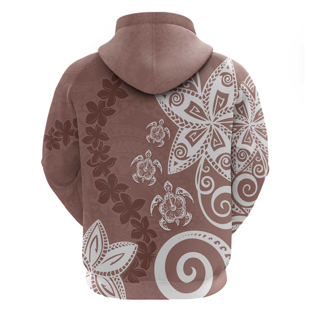 Polynesia Zip Hoodie Brown Tribal Turtle Floral Pattern