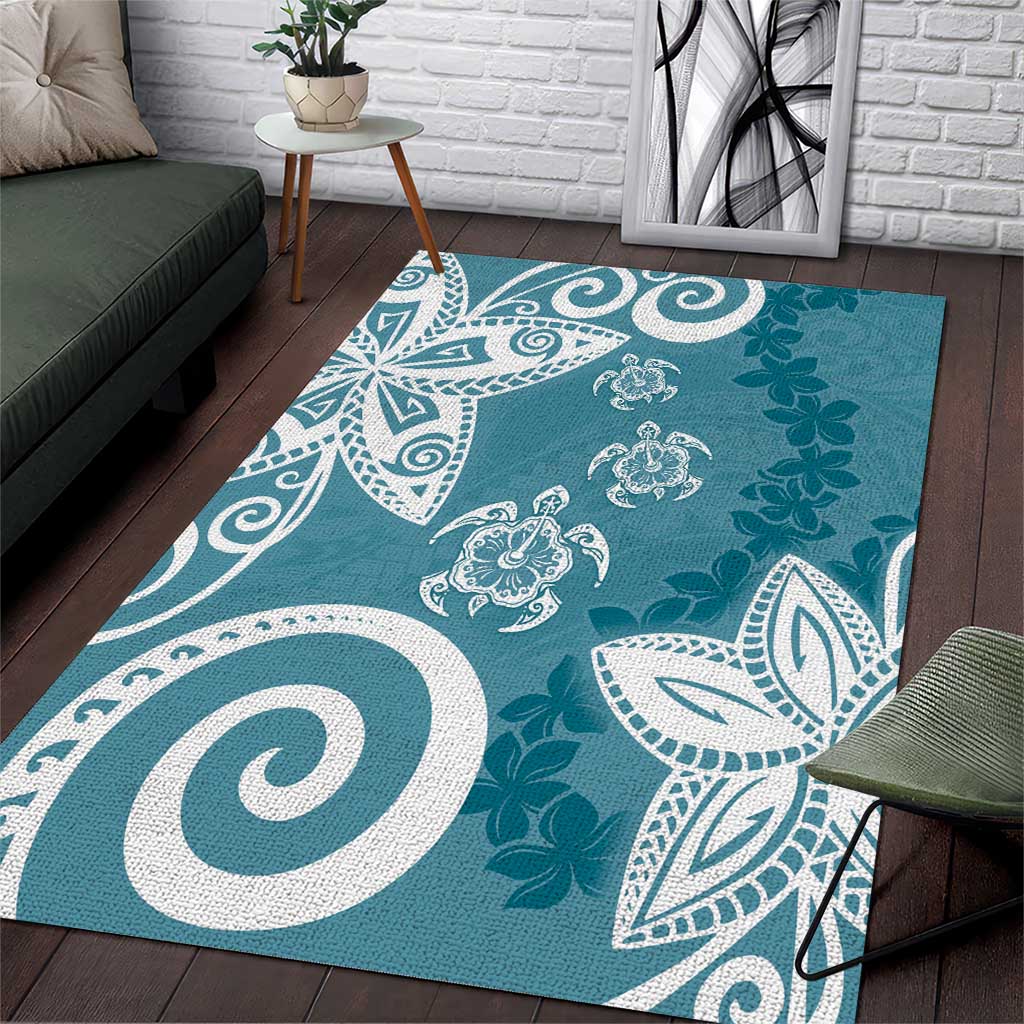 Polynesia Area Rug Hippie Blue Tribal Turtle Floral Pattern