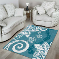 Polynesia Area Rug Hippie Blue Tribal Turtle Floral Pattern