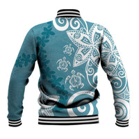 Polynesia Baseball Jacket Hippie Blue Tribal Turtle Floral Pattern