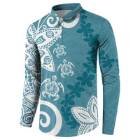 Polynesia Button Sweatshirt Hippie Blue Tribal Turtle Floral Pattern LT05 - Polynesian Pride