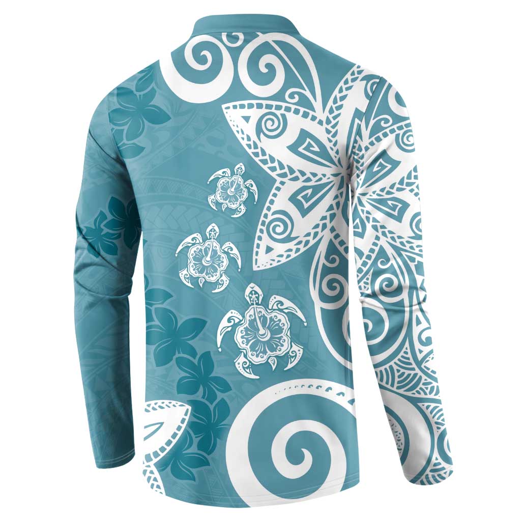 Polynesia Button Sweatshirt Hippie Blue Tribal Turtle Floral Pattern LT05 - Polynesian Pride