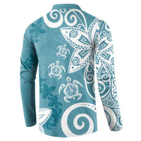 Polynesia Button Sweatshirt Hippie Blue Tribal Turtle Floral Pattern LT05 - Polynesian Pride