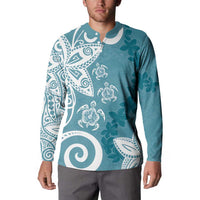 Polynesia Button Sweatshirt Hippie Blue Tribal Turtle Floral Pattern LT05 - Polynesian Pride