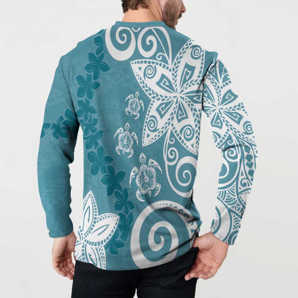Polynesia Button Sweatshirt Hippie Blue Tribal Turtle Floral Pattern LT05 - Polynesian Pride