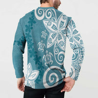Polynesia Button Sweatshirt Hippie Blue Tribal Turtle Floral Pattern LT05 - Polynesian Pride