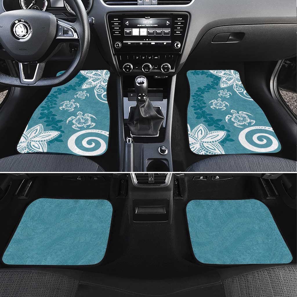 Polynesia Car Mats Hippie Blue Tribal Turtle Floral Pattern LT05 Set 4pcs Blue - Polynesian Pride