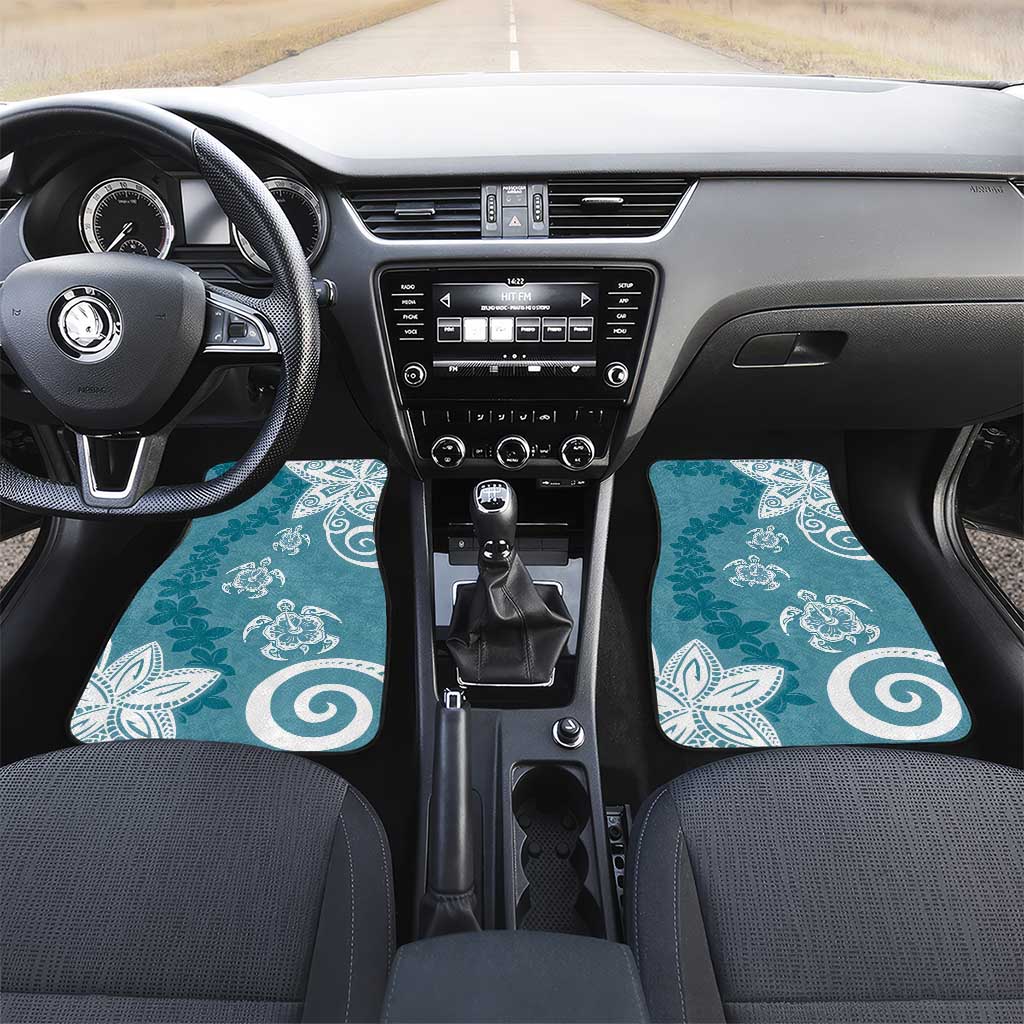 Polynesia Car Mats Hippie Blue Tribal Turtle Floral Pattern LT05 Set 2pcs - Front Blue - Polynesian Pride