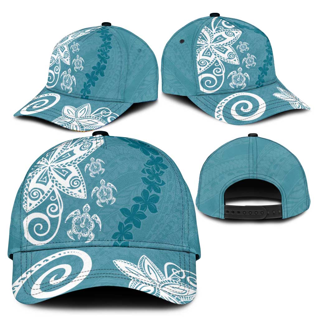 Polynesia Classic Cap Hippie Blue Tribal Turtle Floral Pattern - Polynesian Pride