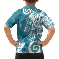 Polynesia Family Matching Long Sleeve Bodycon Dress and Hawaiian Shirt Hippie Blue Tribal Turtle Floral Pattern LT05 - Polynesian Pride