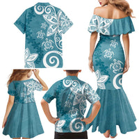 Polynesia Family Matching Mermaid Dress and Hawaiian Shirt Hippie Blue Tribal Turtle Floral Pattern LT05 - Polynesian Pride