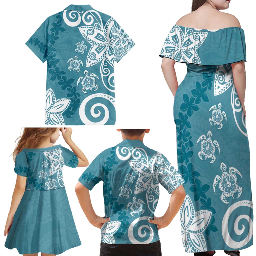 Polynesia Family Matching Off Shoulder Maxi Dress and Hawaiian Shirt Hippie Blue Tribal Turtle Floral Pattern LT05 - Polynesian Pride