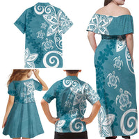 Polynesia Family Matching Off Shoulder Maxi Dress and Hawaiian Shirt Hippie Blue Tribal Turtle Floral Pattern LT05 - Polynesian Pride