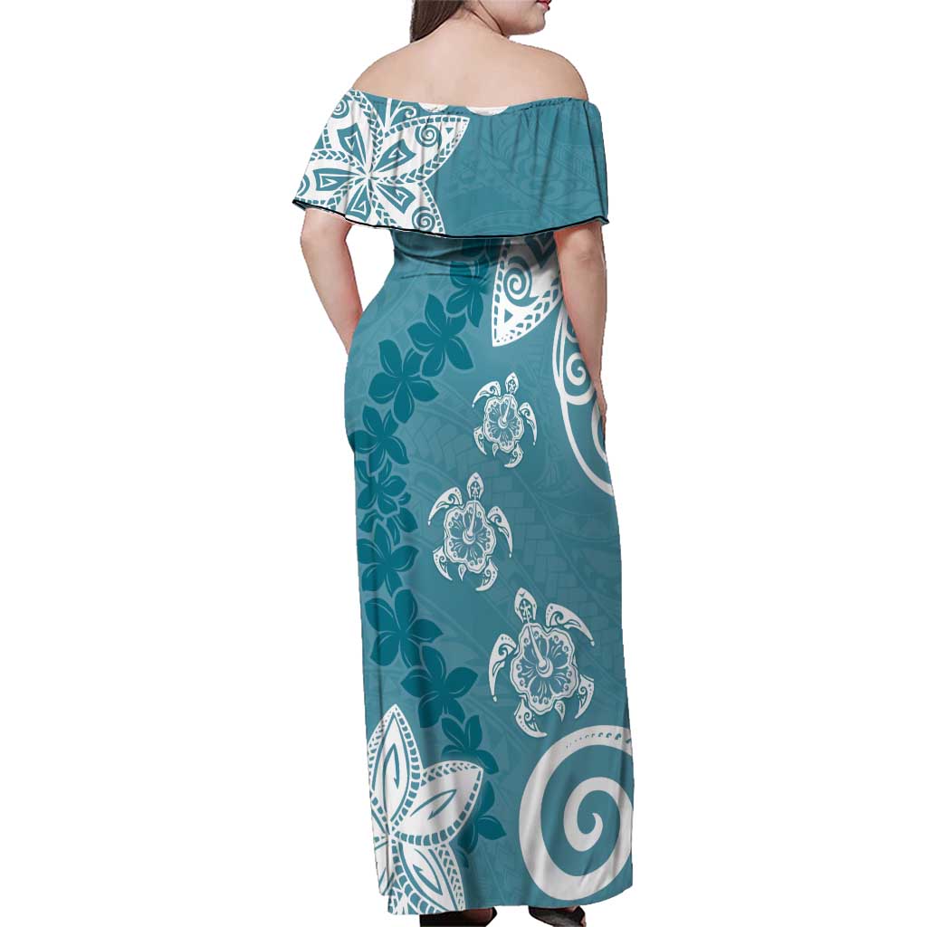 Polynesia Family Matching Off Shoulder Maxi Dress and Hawaiian Shirt Hippie Blue Tribal Turtle Floral Pattern LT05 - Polynesian Pride