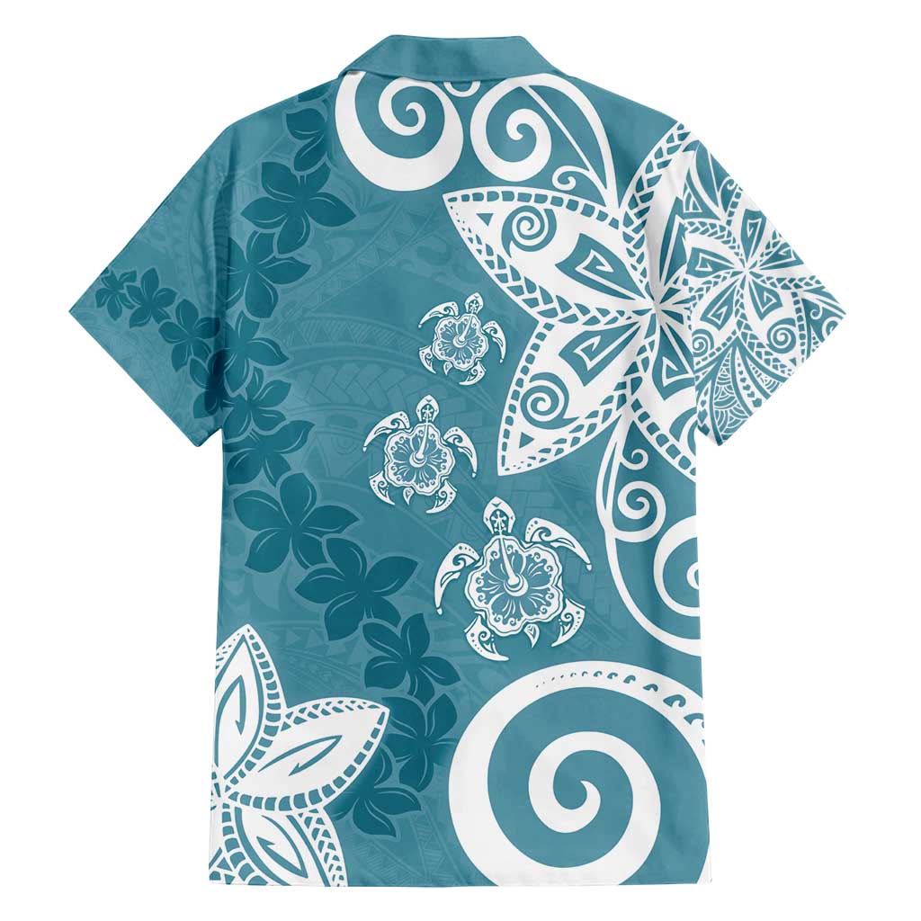 Polynesia Family Matching Off Shoulder Short Dress and Hawaiian Shirt Hippie Blue Tribal Turtle Floral Pattern LT05 - Polynesian Pride