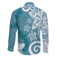 Polynesia Family Matching Off Shoulder Short Dress and Hawaiian Shirt Hippie Blue Tribal Turtle Floral Pattern LT05 - Polynesian Pride
