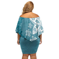 Polynesia Family Matching Off Shoulder Short Dress and Hawaiian Shirt Hippie Blue Tribal Turtle Floral Pattern LT05 - Polynesian Pride