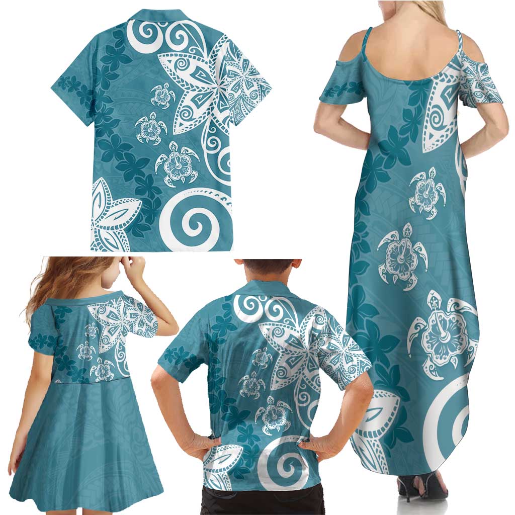 Polynesia Family Matching Summer Maxi Dress and Hawaiian Shirt Hippie Blue Tribal Turtle Floral Pattern LT05 - Polynesian Pride