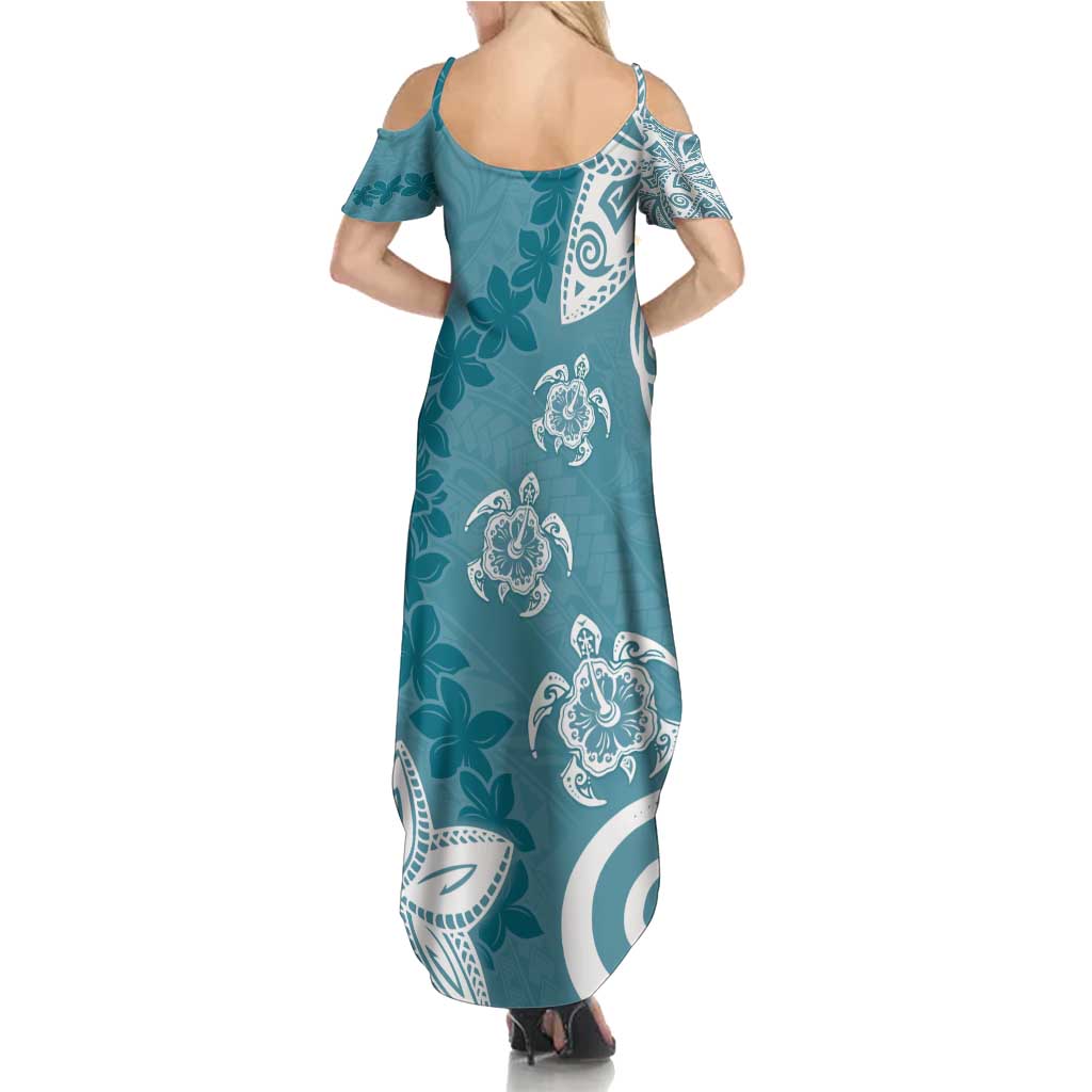 Polynesia Family Matching Summer Maxi Dress and Hawaiian Shirt Hippie Blue Tribal Turtle Floral Pattern LT05 - Polynesian Pride